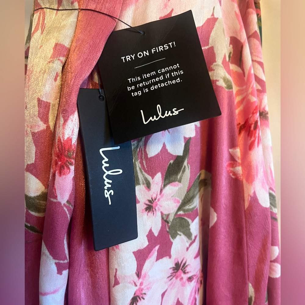 NWT Lulus Love of Romance Pink Floral Print Satin Cowl Neck Maxi Dress - Picture 8 of 8